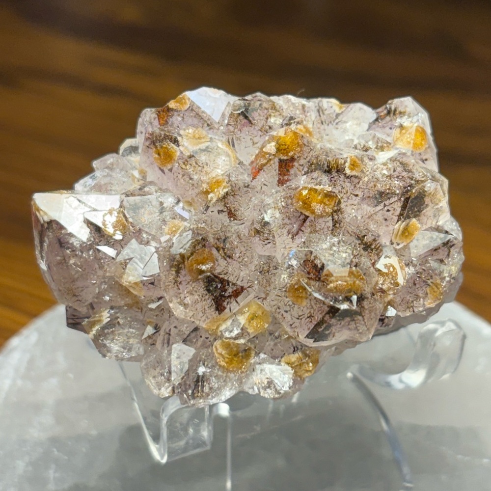 Amethyst cluster with goethite inclusions